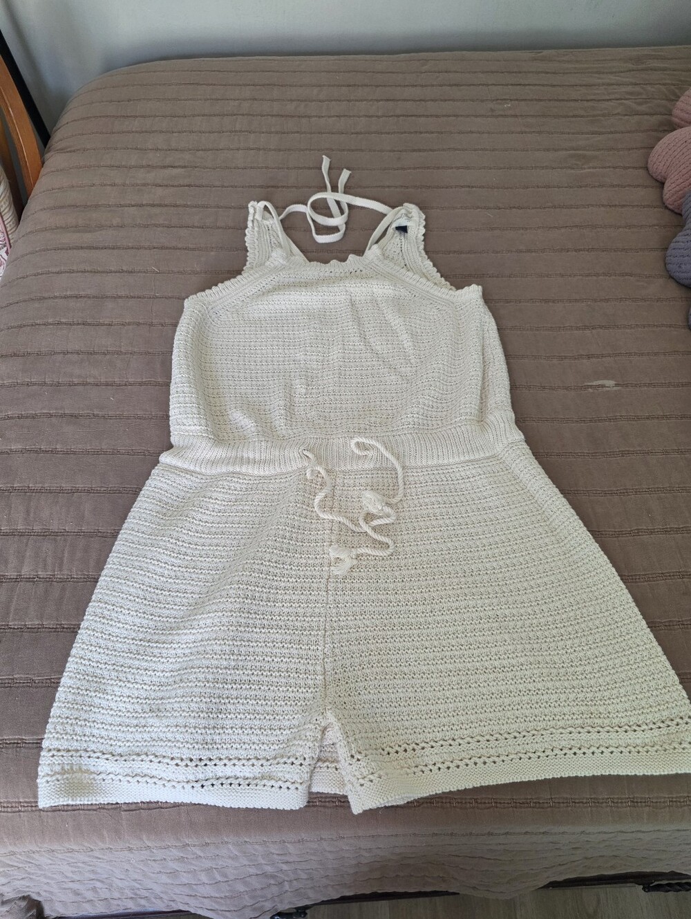 Universal Thread Cream Crochet Halter Romper